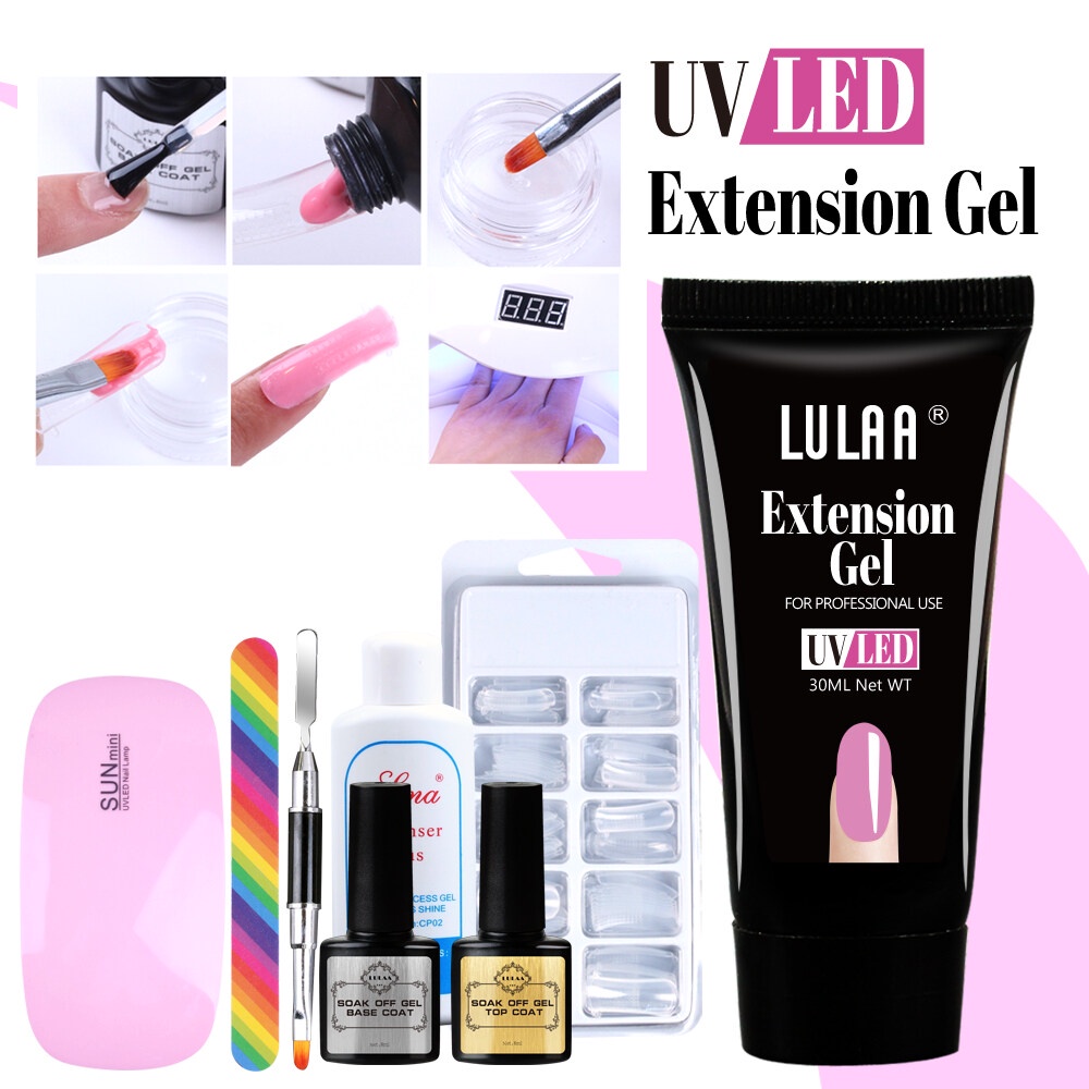 Set Lampu LED/Lem UV Seni Kuku, Set Manikur Gel Ekstensi Kuku, Lem UV