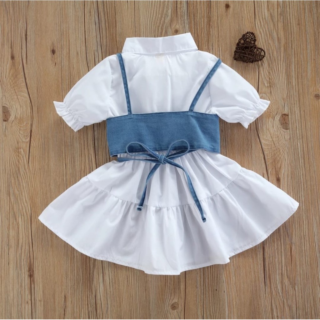 QFS - DREE ANAK PEREMPUAN / DRESS KIARA COMBI ROMPI JEANS / TERBARU