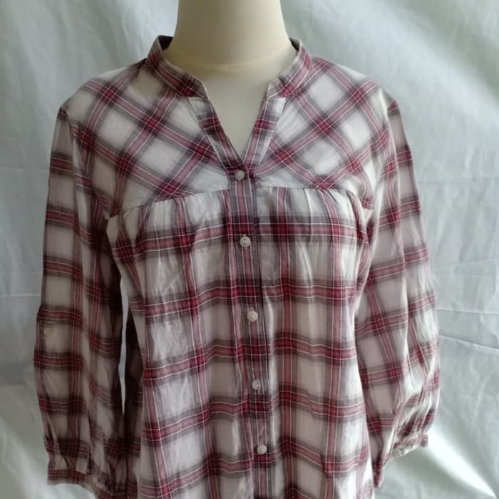 BAJU KEMEJA WANITA MOTIF KOTAK MERAH