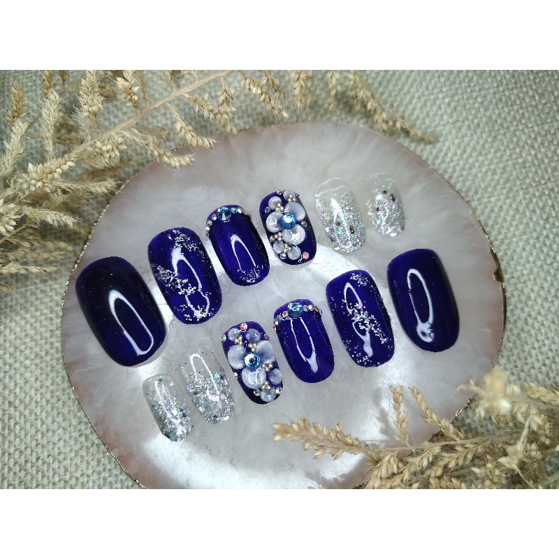 KUKU PALSU WEDDING, KUKU PALSU LAMARAN, KUKU PALSU 3D, KUKU PALSU PREMIUM, FAKE NAIL, NAIL ART, Press On Nails navy