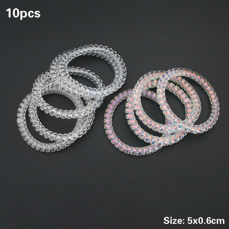 10pcs Transparent Laser Rainbow Color Telephone Line Hairpin for Women Hairline Tied Rubber Band