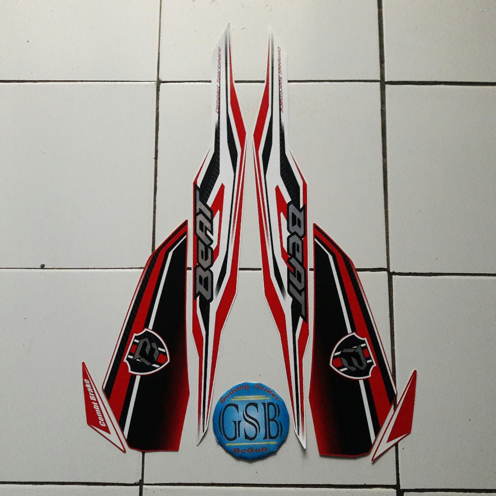 Variasi Stiker Lis Body Motor Honda Beat Fi Iss 2019 Putih Merah