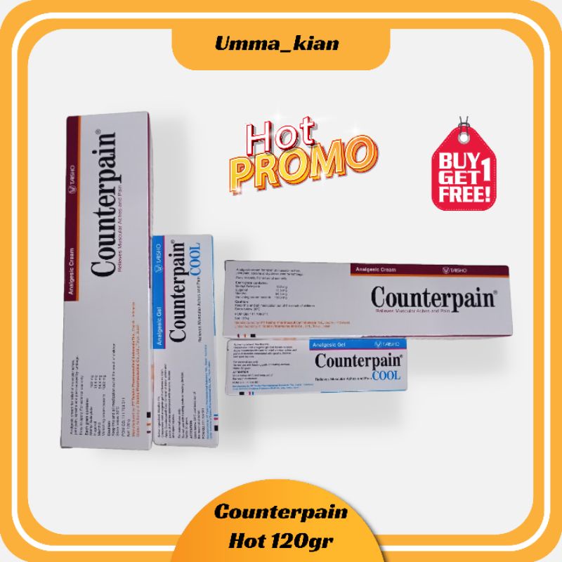 Counterpain HOT 120gr Free Cool 30gr  / Counterpain Hot 30 Gr  Free 15Gr/ Counterpain Hot 5gr/Counterpain Cool 120gr/Counterpain Cool 15gr Free 15Gr CoKrim Pereda Nyeri / Krim Nyeri Sendi / Krim Nyeri Otot Dapet 2