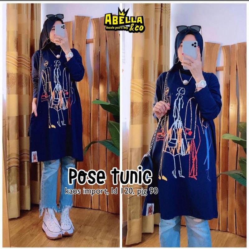 Tunik hitam panjang babytery import wanita muslim. Pose top tunic oversize by abella