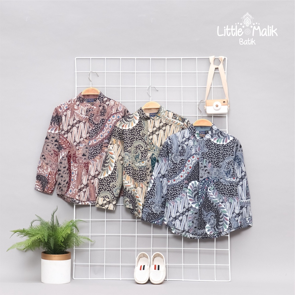 READY STOCK Kemeja Batik Anak / Ayah Lengan Panjang By Little Malik Batik, Warna Abu