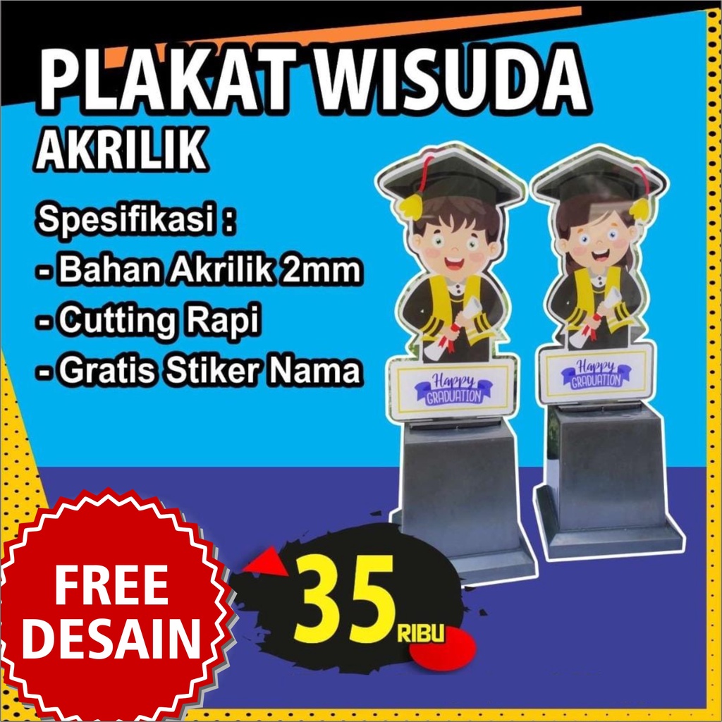 AKRILIK PLAKAT WISUDA TK,SD,SMP,SMA AKRILIK FREE STIKER NAMA