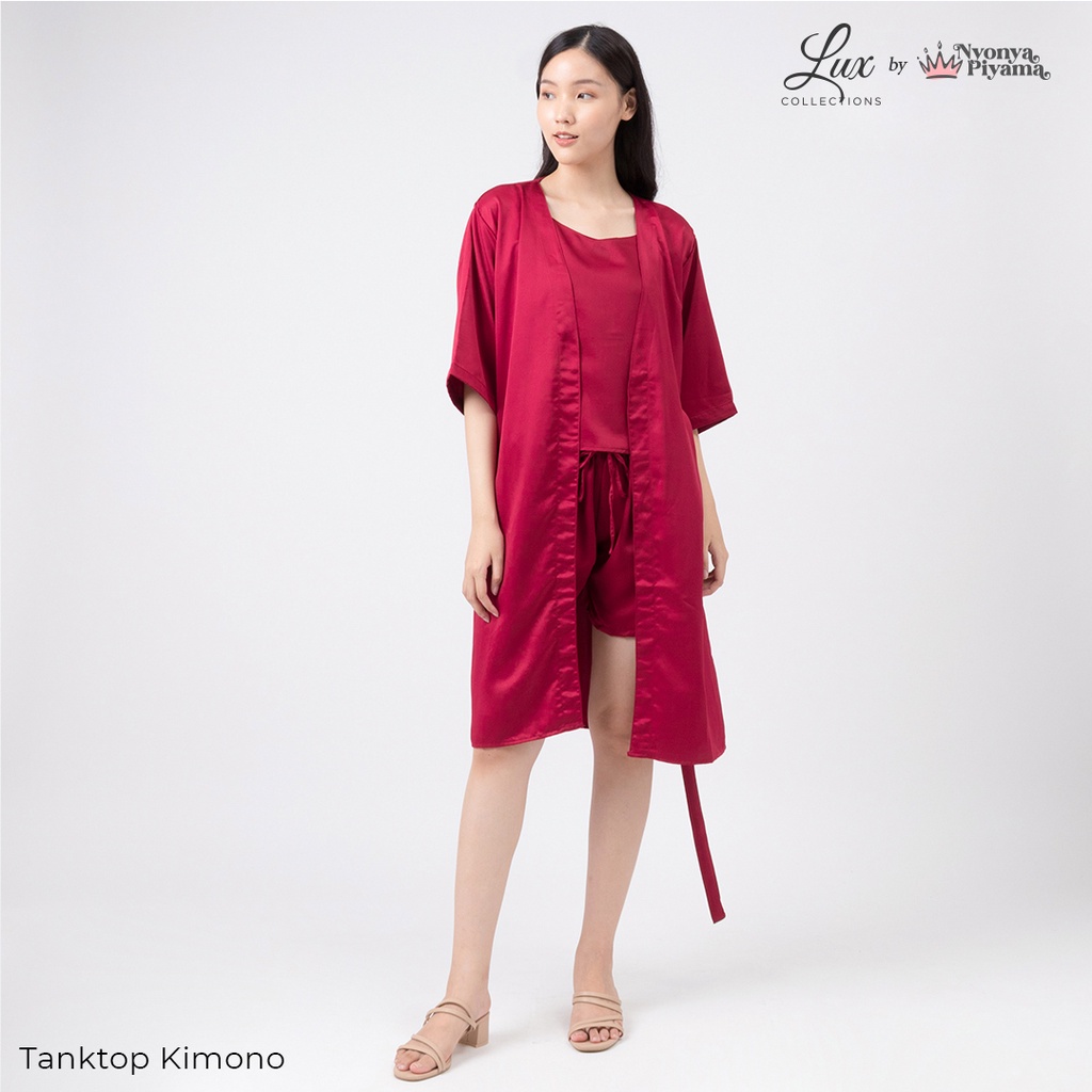 Lux Nyonya Piyama Maxmara Set Piyama (Ruby)-Tanktop Kimono
