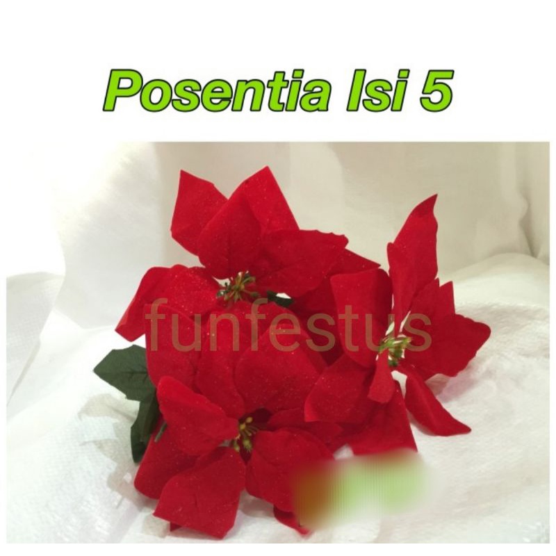 Bunga posentia kastuba artifical artifisial bunga palsu merah isi 5 / aksesoris hiasan dekorasi ruma