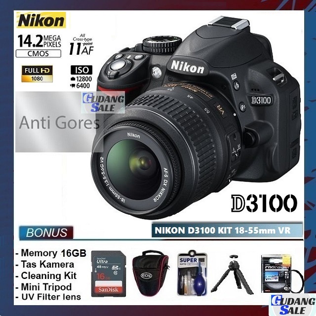 [NEW] KAMERA NIKON D3100 + LENSA KIT 18-55mm VR - GARANSI 1 TAHUN - CAMERA DSLR 1100d 1200d d5100