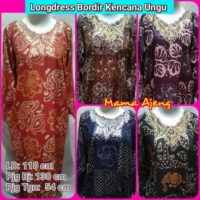Longdress Kencana Ungu Bordir, Daster Batik Kencana Ungu Promoi Murah