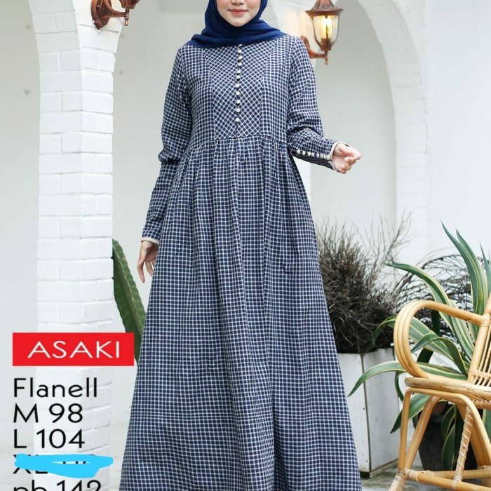 PREMIUM GAMIS FLANEL KOTAK IMPOR ASAKI - BLUE KOTAK KCIL, M