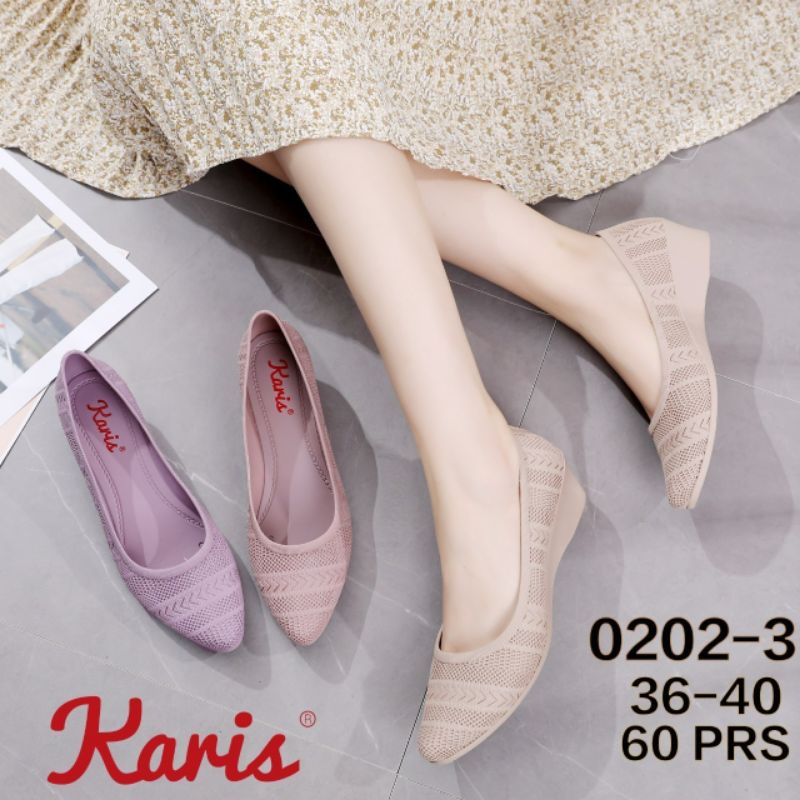 sepatu karis 0202-WEDGES motif rajut sepatu jelly wanita