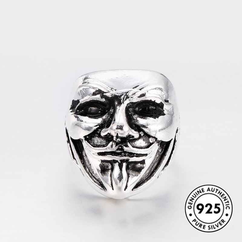 Cincin S925 Silver Desain Topeng Badut Untuk Pria