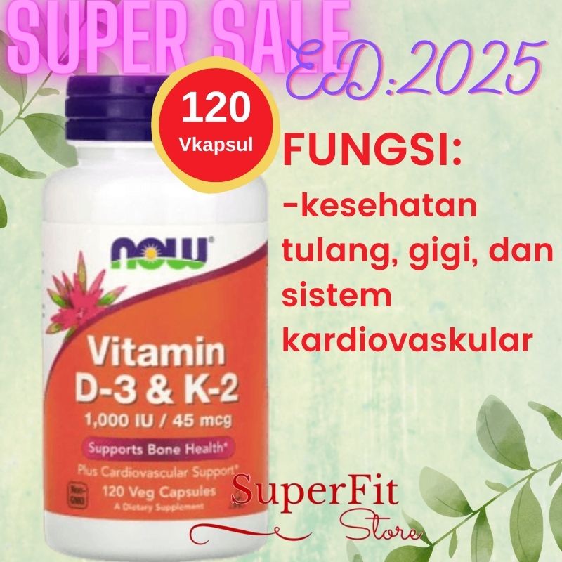 now vitamin d3 k2 45 mcg 1000 iu   120 vege kapsul