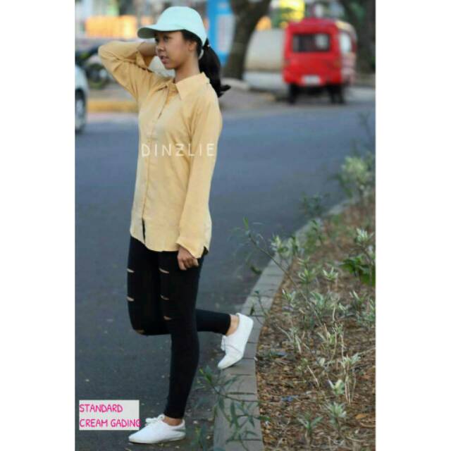 KEMEJA POLOS RAYON WANITA WARNA KUNING SOFT