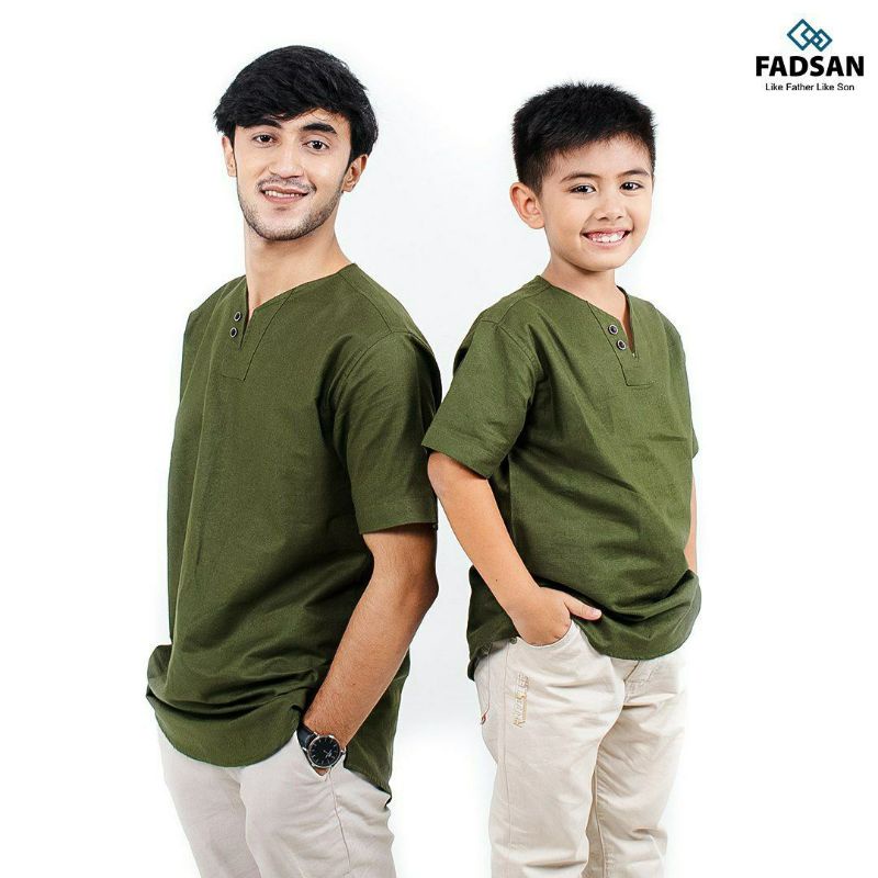 KOKO COUPLE AYAH DAN ANAK COUPLE LENGAN PENDEK KEKINIAN WARNA ARMY BAJU MUSLIM