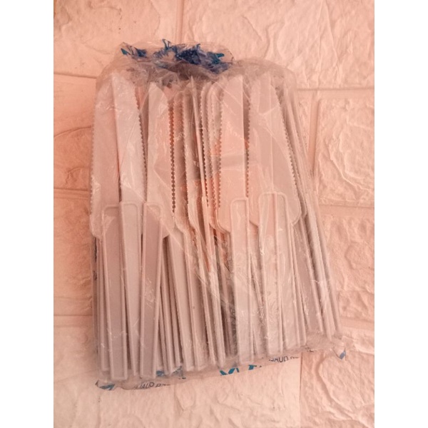 Pisau Plastik Putih Doff Kecil Brownis/Kue Tart/Puding isi 100pcs