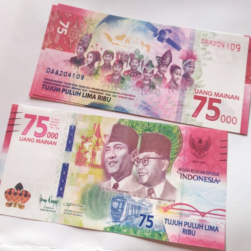 gerai mahar replika uang baru 75 ribu edisi hut RI 75 bahan mahar uang mainan seri terbaru
