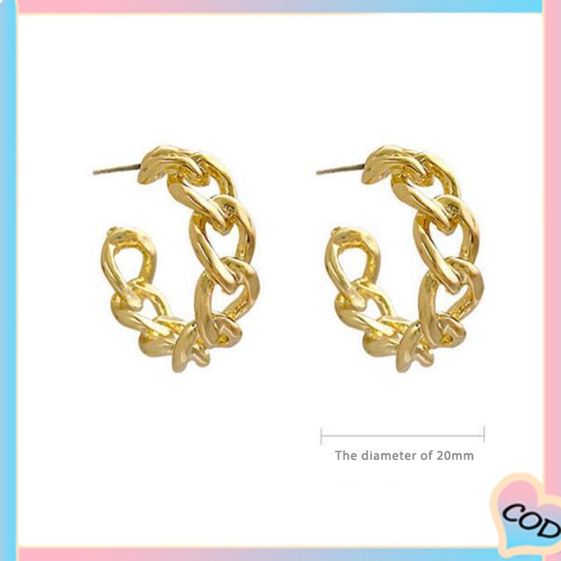 COD❤️ Anting-Anting Retro Fashion Logam Berongga Rantai Stud Earrings Premium Sense Earring-A.one