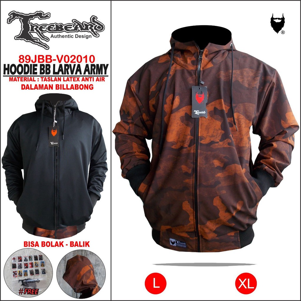 TERMURAH !! Original Trebeard !! Jaket Bolak Balik Hoodie Taslan Anti Air Outdoor