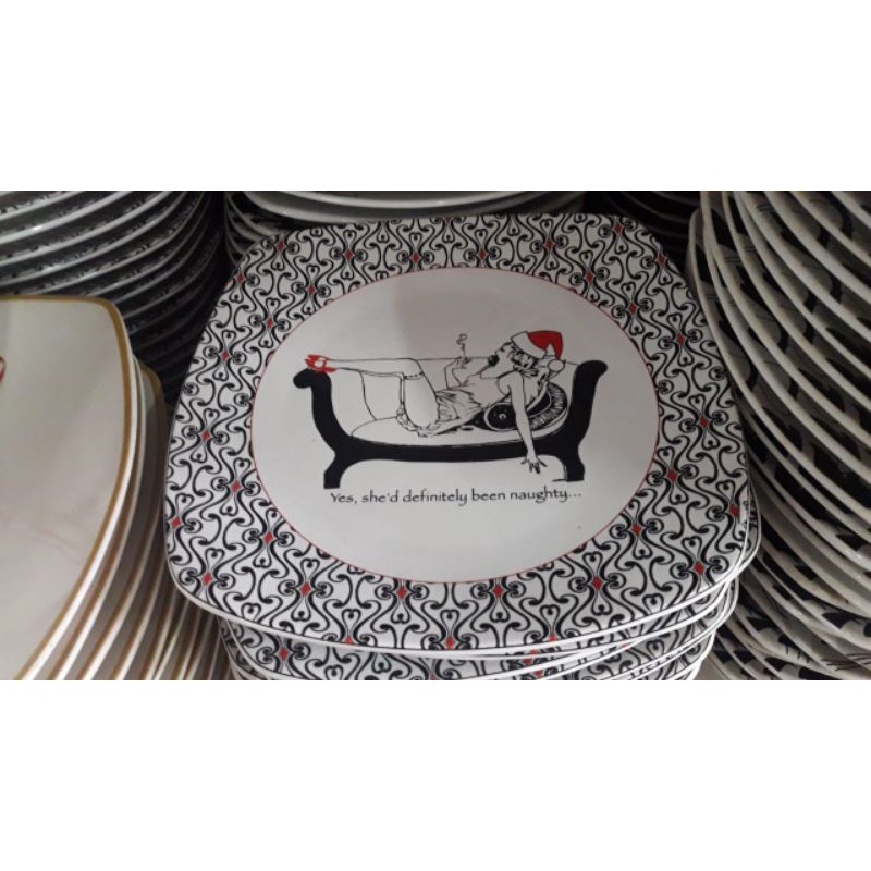 Piring Kotak Keramik Salad Plate SANGO Natal Christmas Woman Rock