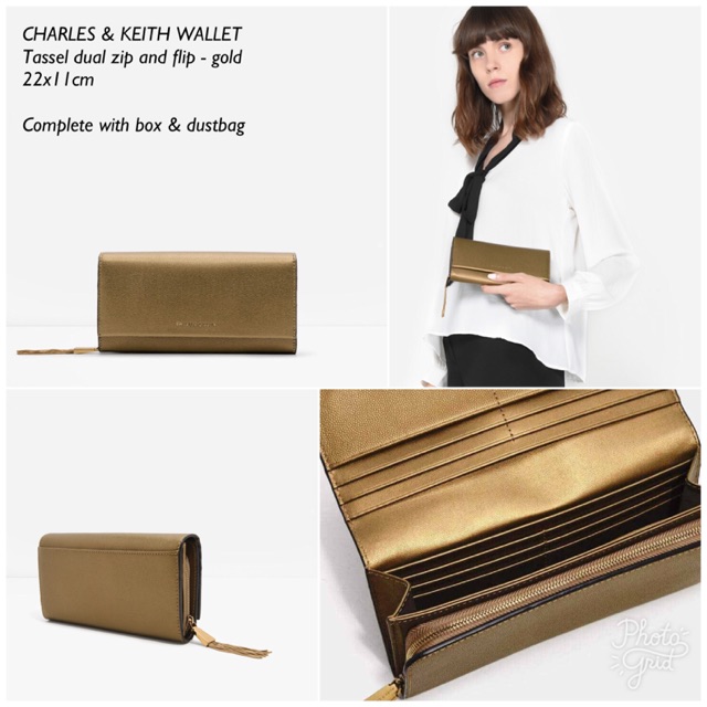 CHARLES & KEITH WALLET Tassel dual zip and flip 22x11cm  Complete with box & dustbag
