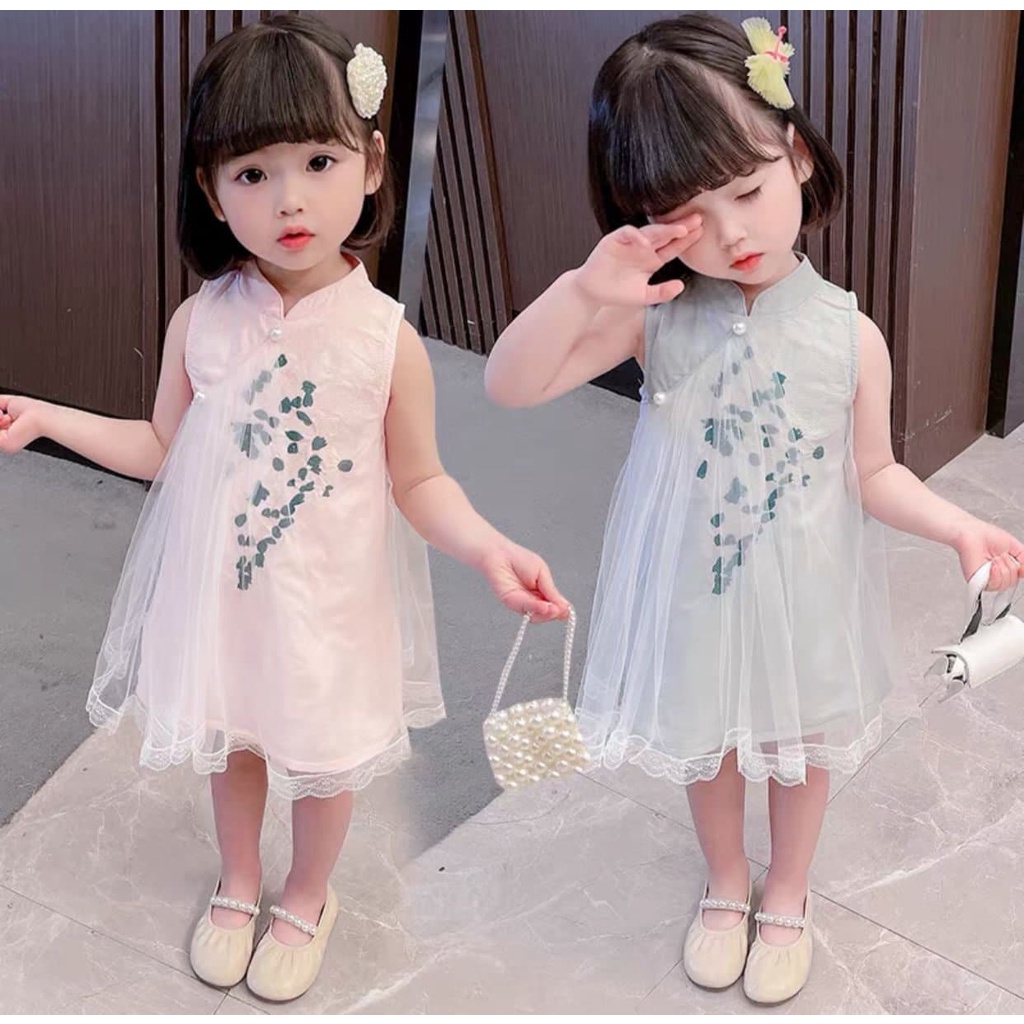 Promo !! Dress anak perempuan import / Dress tutu anak / Dress leaves furing chinese ukuran 2-6 tahun