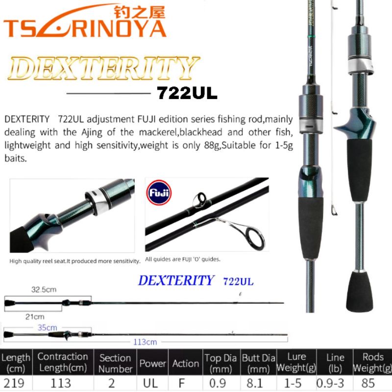 Rod / Joran UL - Casting Tsurinoya Dexterity 722UL 3Lb (Pack Pvc) - Ready BC