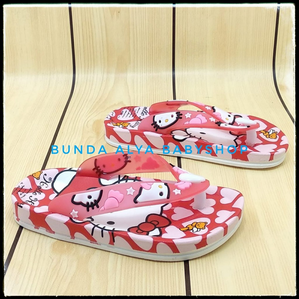 Sendal Anak Perempuan Jepit Usia 2 3 4 5 6 7 Tahun IMPORT MERAH Motif Kitty - Sendal Jepit Anak Cewek Elastis Alas Karet Anti Licin - Sendal Harian Anak Perempuan