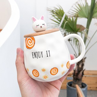 Korea lucu kartun kelinci mug keramik dengan tutup sendok Korea lucu kartun kelinci mug keramik dengan tutup sendok