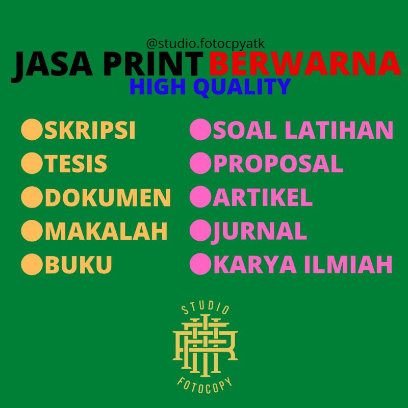 

JASA PRINT DOKUMEN, JURNAL, MAKALAH DAN ARTIKEL BERWARNA HIGH QUALITY KERTAS HVS