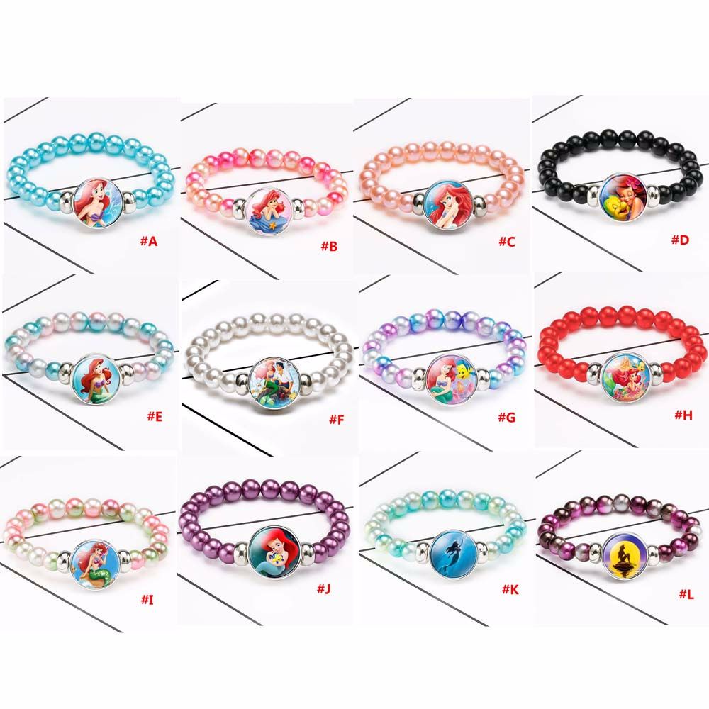 Mainan Gelang Rantai Manik-Manik Mutiara Desain Kartun Mermaid Warna Pelangi Untuk Hadiah Ulang Tahun Anak