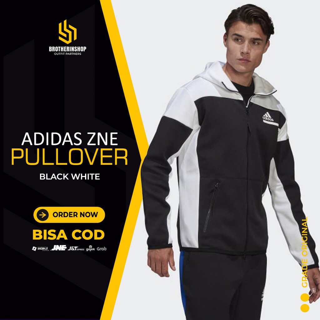 Jaket Zipper Pria Hoodie Baju Sahabat Hodie Cewe Adidas ZNE Pulover Hitam Putih