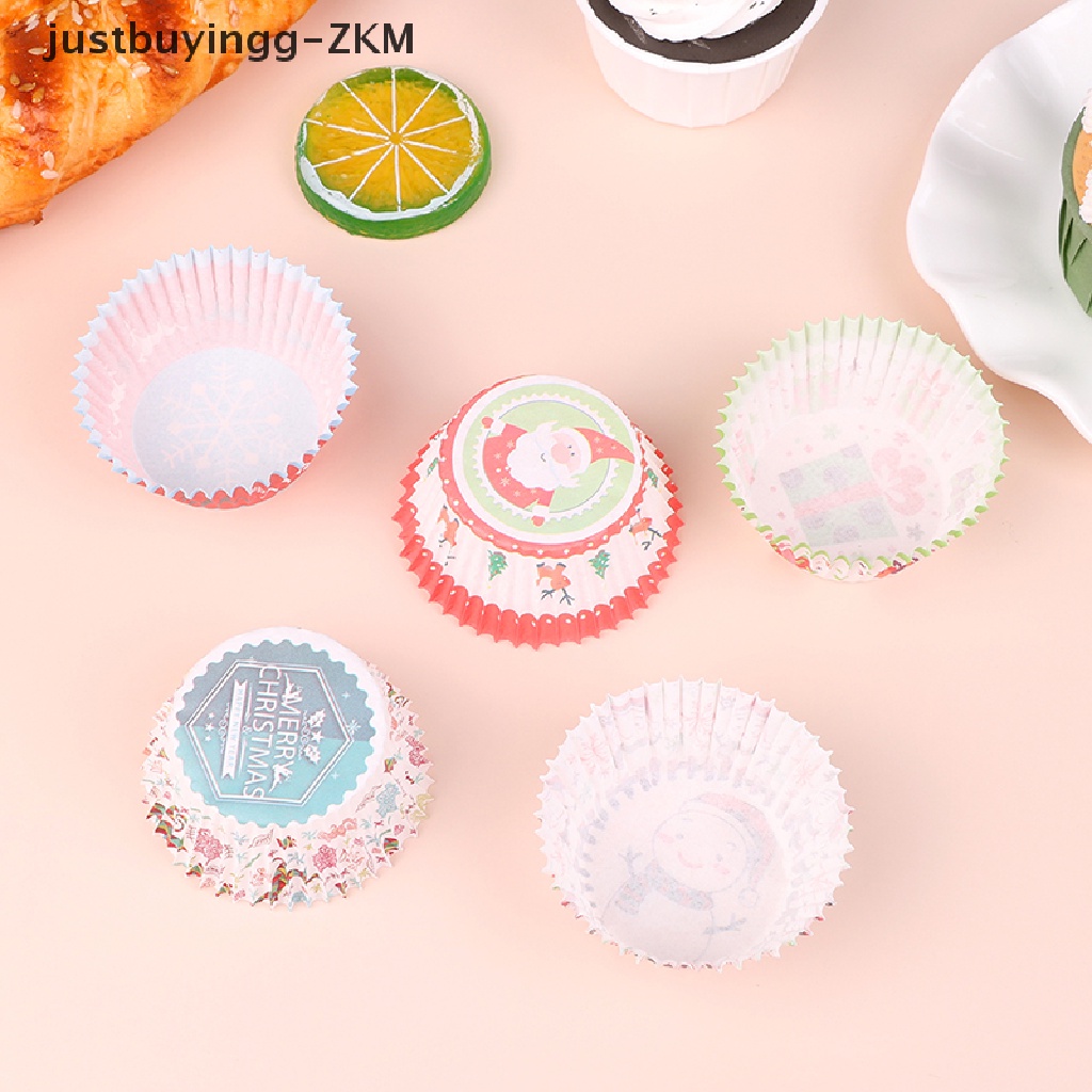 100 Pcs Cup Liner Cupcake Muffin Desain Natal Untuk Perlengkapan Baking