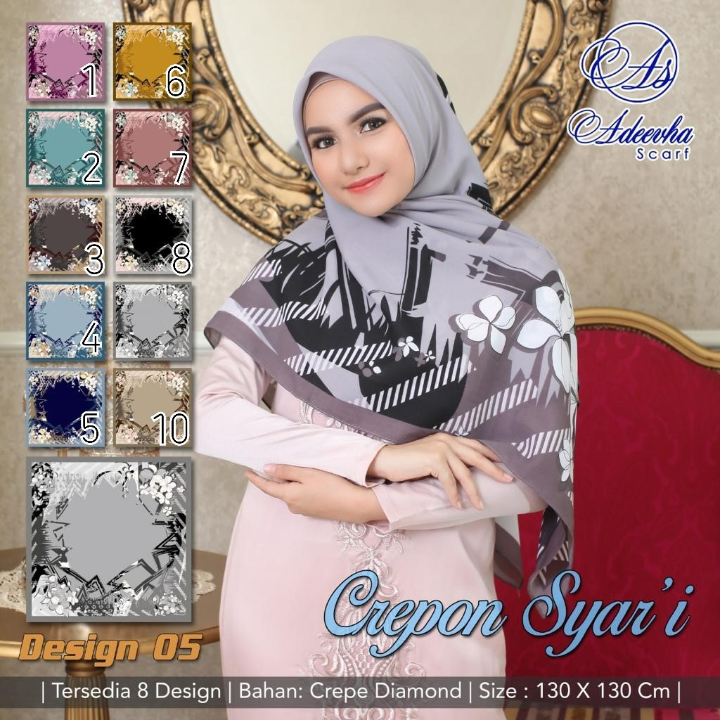 Jilbab Segi Empat Motif Crepe Diamond Crepon SYARI Adeevha Scarf ukuran 130 x 130 cm Design 05