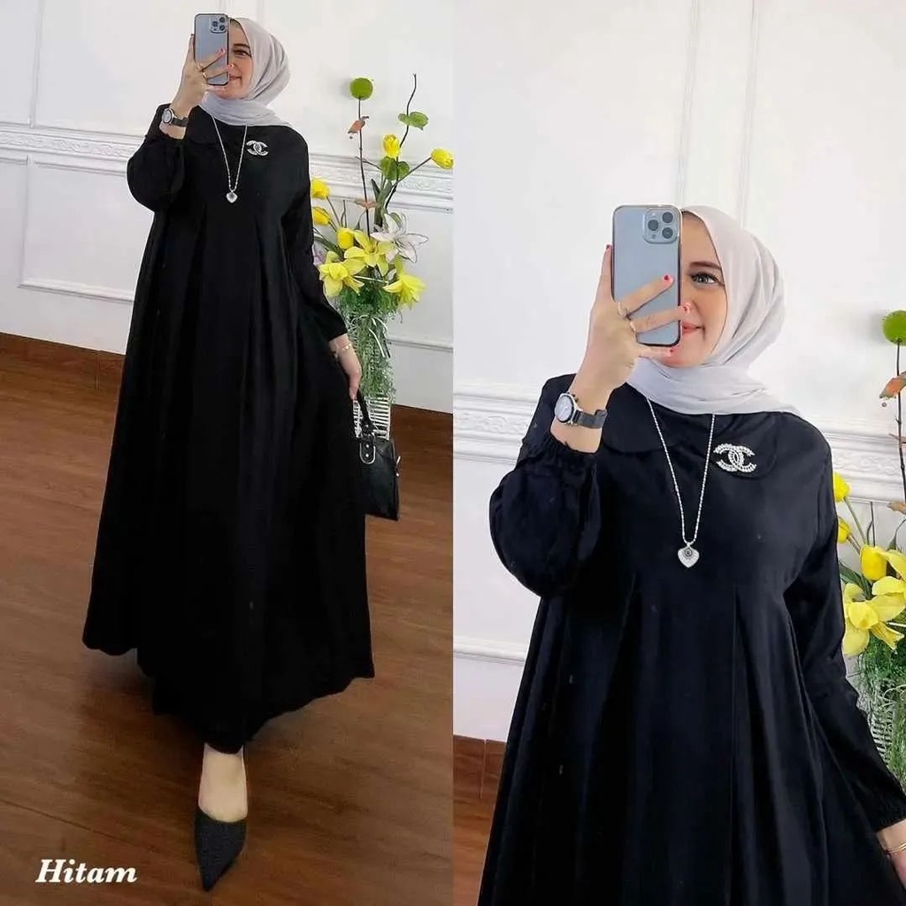 TANIA DRESS BL KAIN CERUTY BABYDOLL FULL PURING LD 108 CM PB 137 CM GAMIS LEBARAN TERBARU 2023 KEKINIAN DRESS KOREAN STYLE MUSLIM MAXI DRESS JUMBO