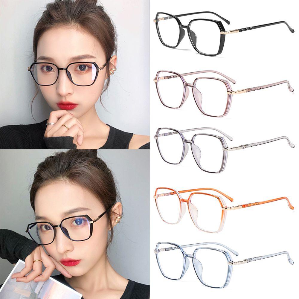 Populer Anti-Cahaya Biru Kacamata Wanita Oversized Poligon Vintage Ultra Light Frame