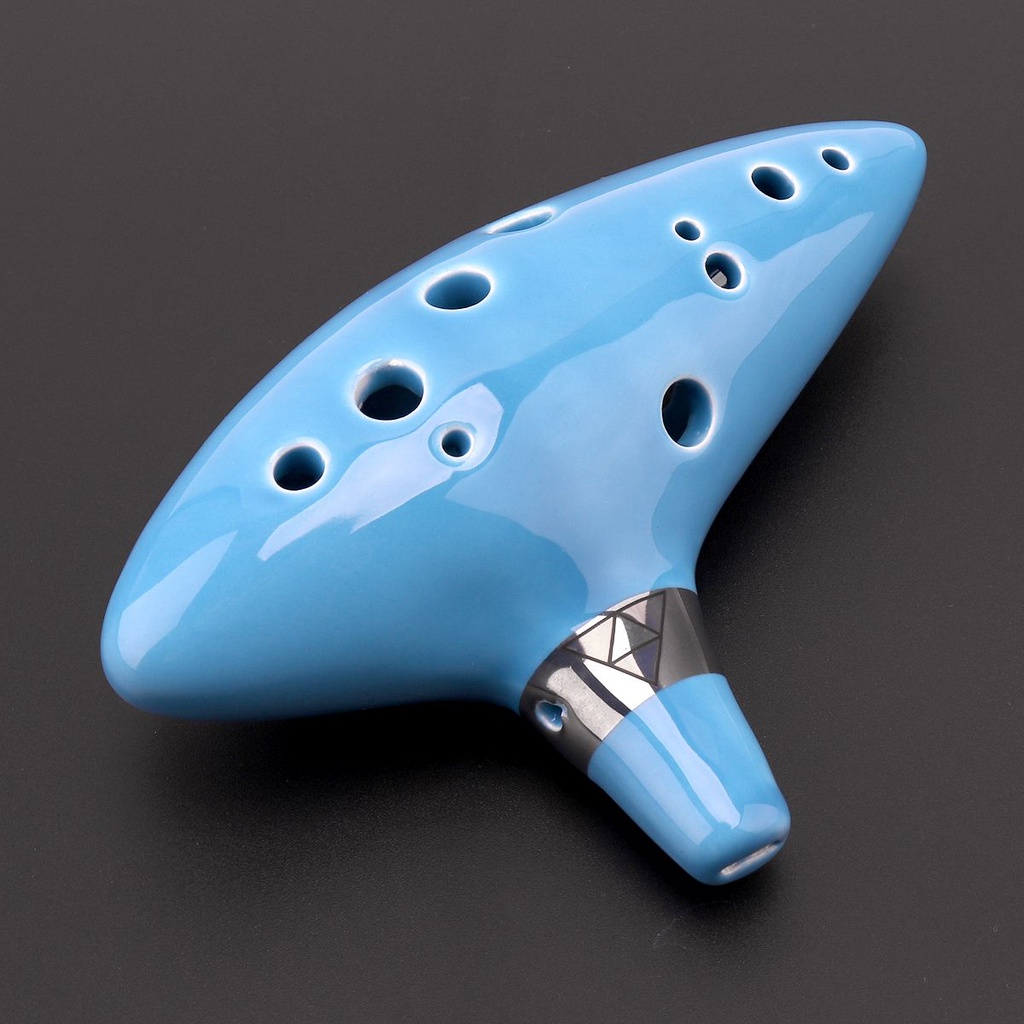 Seruling Ocarina Alto 12 Lubang Nada C Bahan Keramik Warna Biru Langit Dengan Leher