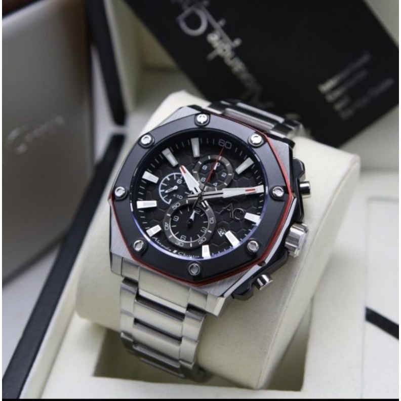 jam tangan pria original alexandre chtistie AC9601MC BLACK YELLOW