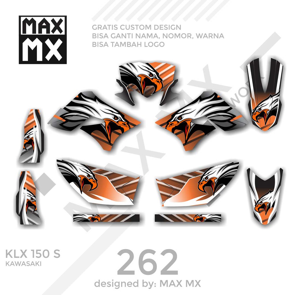 MX-01262 decal klx 150 putih orange elang