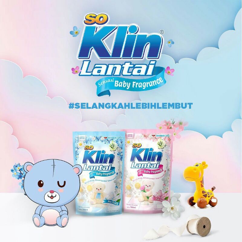 So Klin Lantai Baby Fragrance Pink Cotton, Blue Cloud 750ml