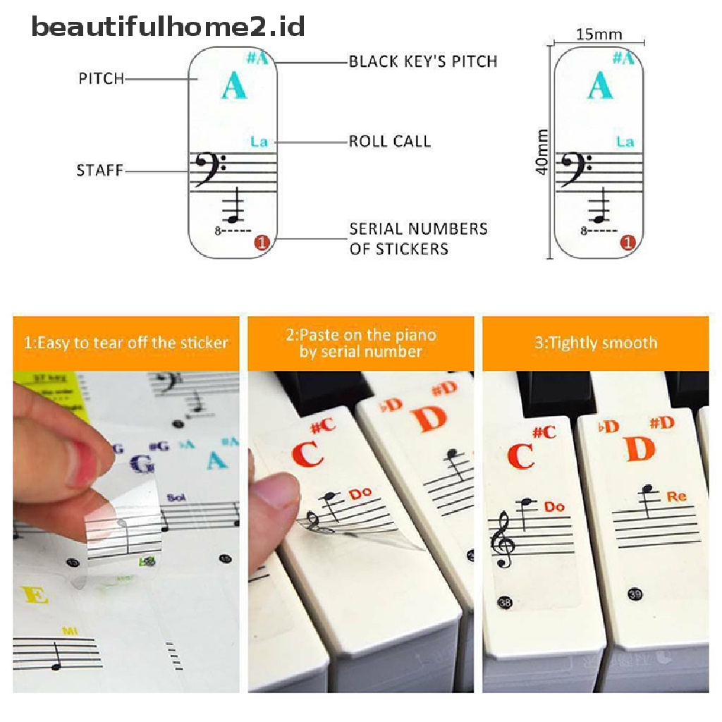 [beautifulhome2.id] Keyboard notes Sticker 88/61/54/49/37 keys Piano Sticker Transparent ID