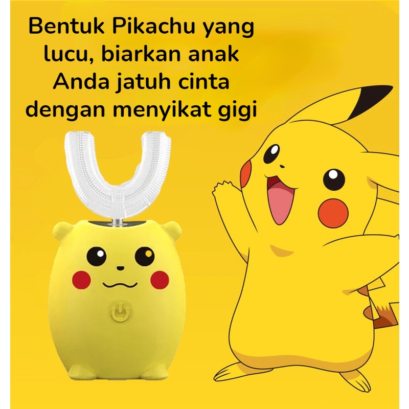 Sikat Gigi Elektrik Anak Pikachu Lucu Karakter OPP / U Shaped Toothbrush untuk Anak/ Sikat Gigi Bayi Silikon Bentuk U / Sikat Gigi Anak Silikon