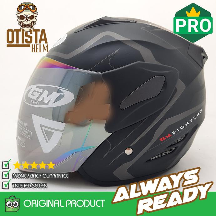 Jual Helm Gm Half Face Fighter Corak Gv Kaca Pelangi Shopee Indonesia