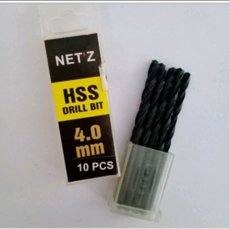mata bor besi Drill bit HSS 4mm NETS hitam