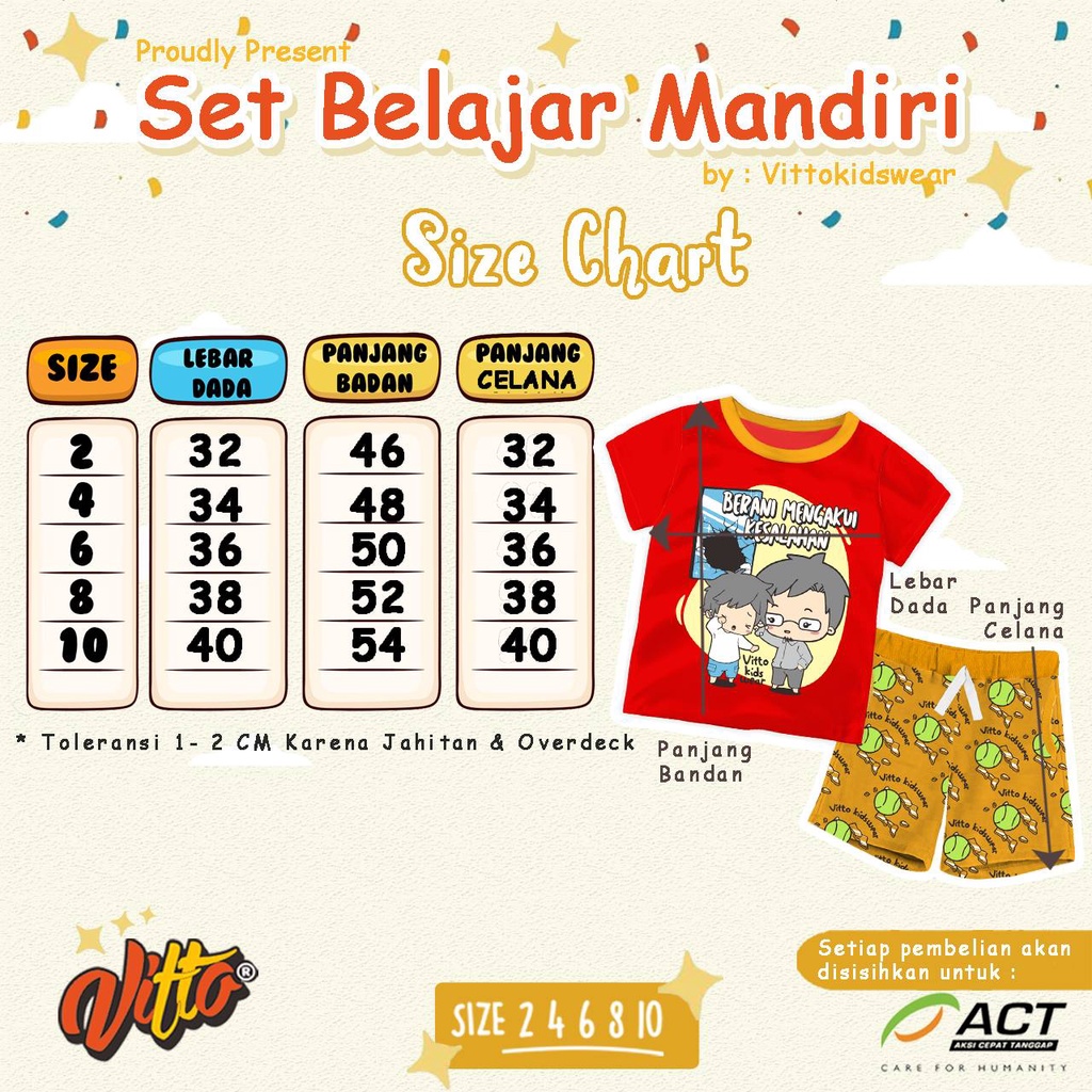 SETELAN ANAK SET BELAJAR MANDIRI VITTO FREE SENDAL JEPIT