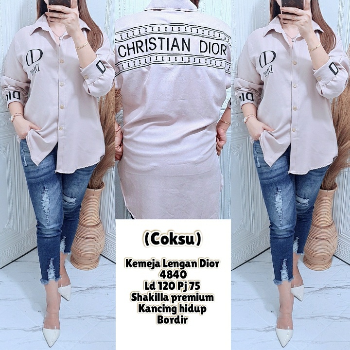 Yoira-TanahAbang 301121 - WF Kemeja Lengan Dior  4840 Coksu/Hitam/Putih Detail di pict