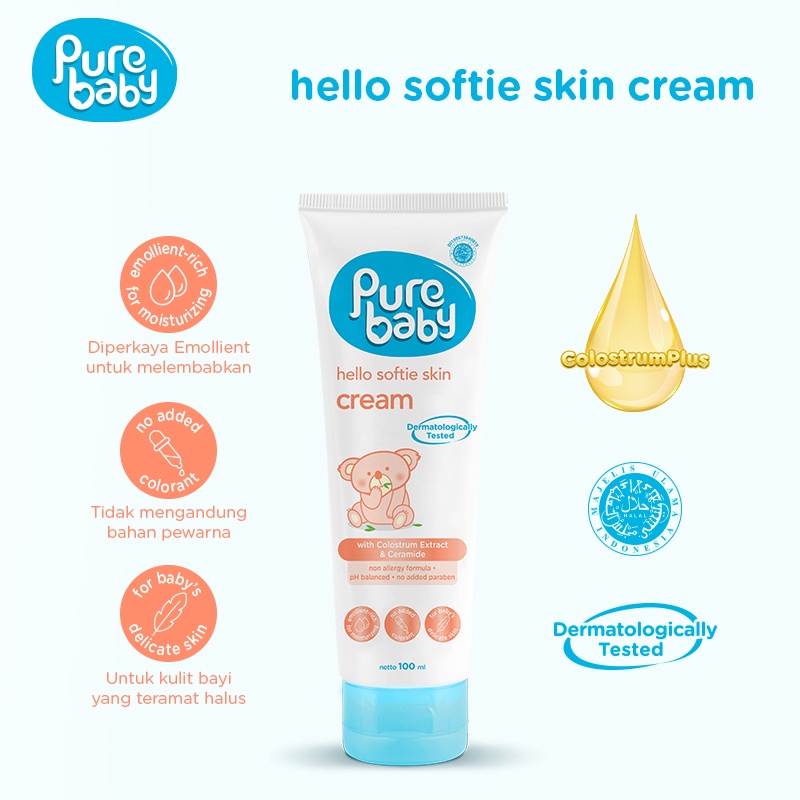 ★ BB ★ Pure Baby Hello Softie Skin Cream 100 ml - Krim Pelembab Kulit Bayi dengan Bahan Alami