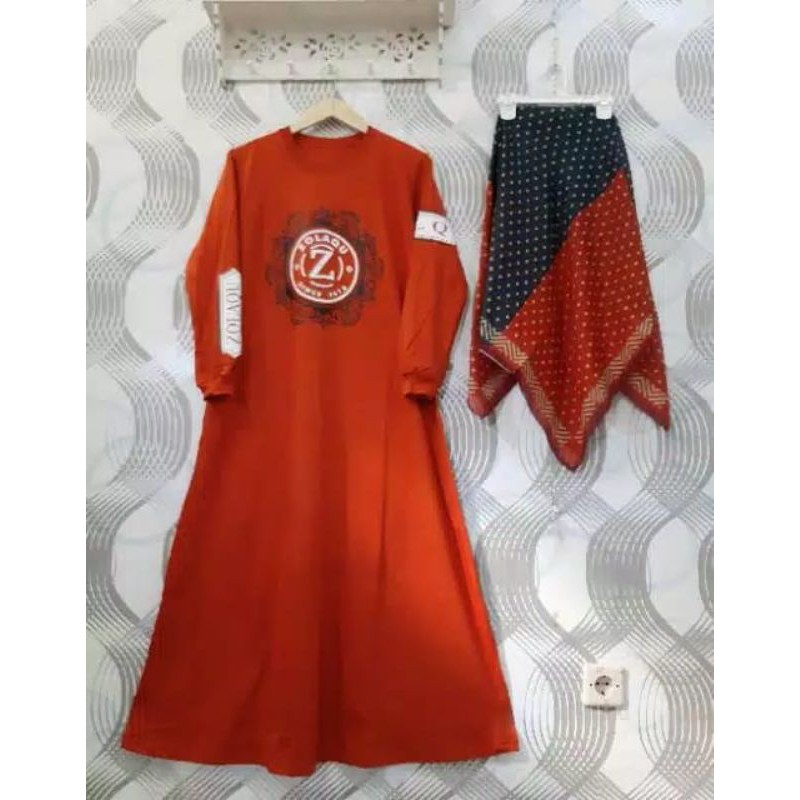 Gamis ZOLAQU Set Hijab/ Bahan Kaos COMBED 20s Tidak Nerawang