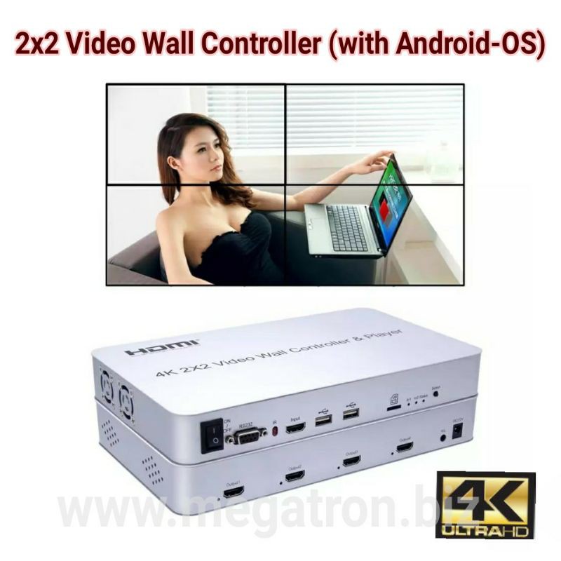 2x2 4K HDMI Video Wall Controller (input: HDMI, USB, Micro-SD) - ada build-in Android OS